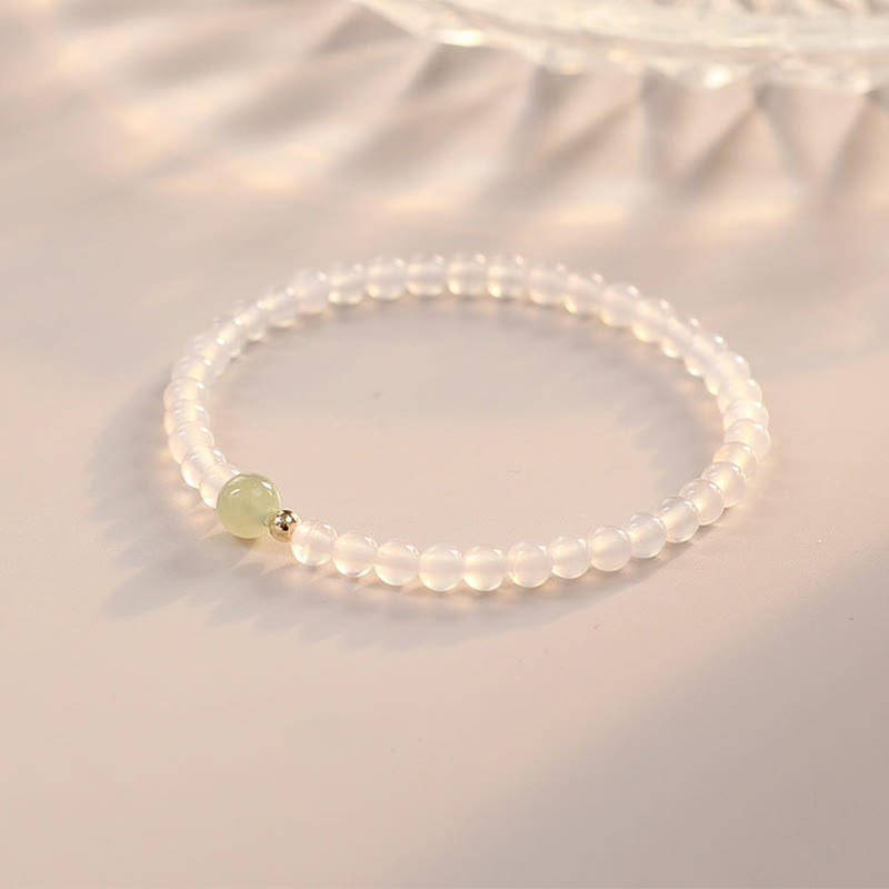 Wear FengShui Natural White Agate Jade Luck Protection Bracelet