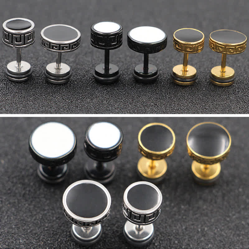 Wear FengShui Cool Men Titanium Steel Balance Round Stud Earrings