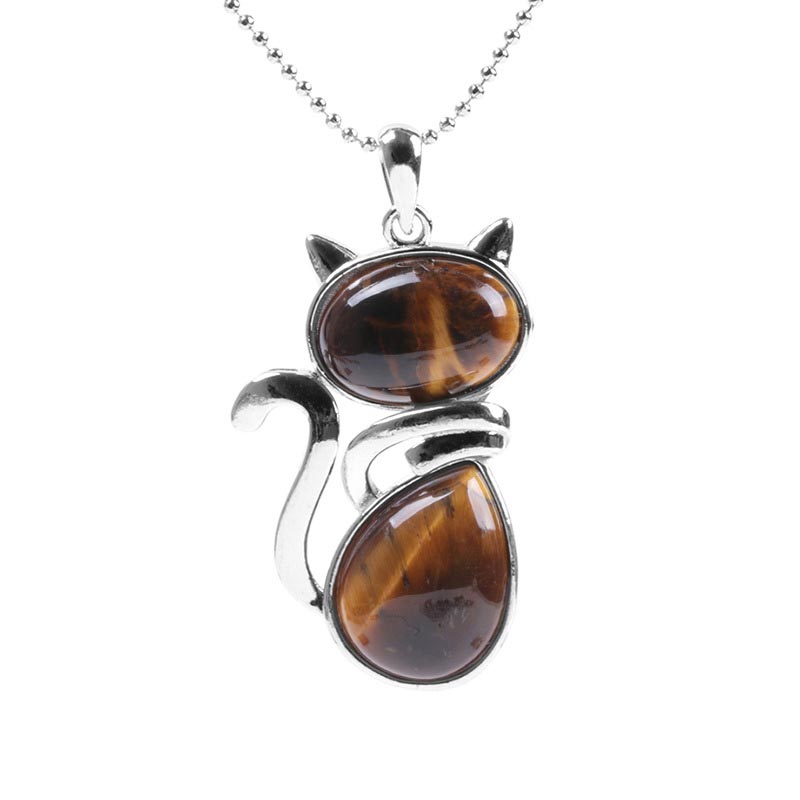 Wear FengShui Cat Pattern Natural Crystal Protection Necklace Pendant