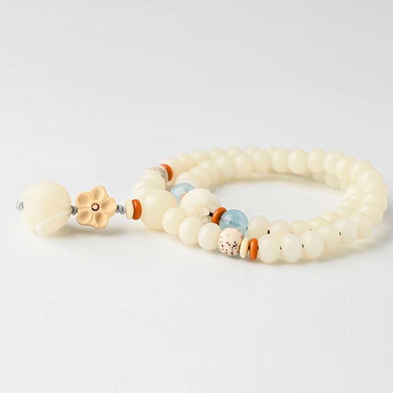 Wear FengShui Tibetan White Jade Bodhi Lotus Blessing Bracelet
