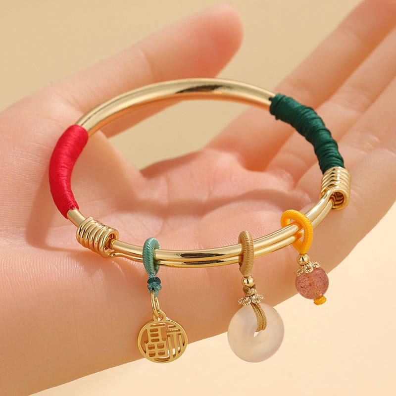 Wear FengShui Pink Crystal Peace Buckle Lucky Flower Love Bracelet Bangle