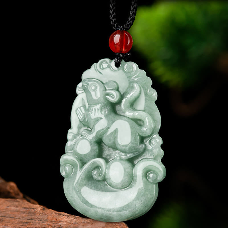 Wear FengShui Natural Green Jade 12 Chinese Zodiac Luck Prosperity Necklace Pendant