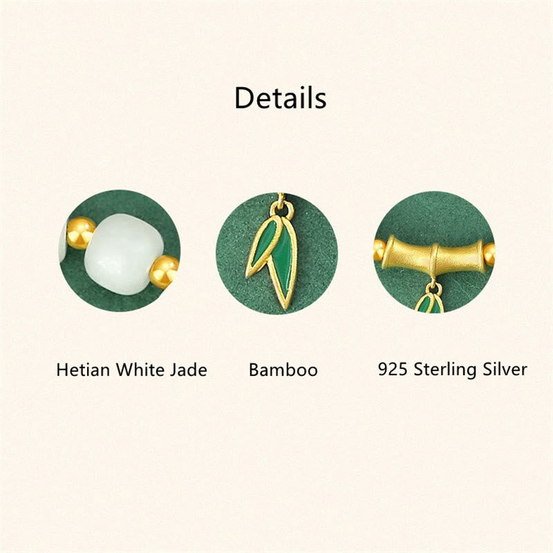Wear FengShui 925 Sterling Silver Hetian White Jade Bamboo Luck Bracelet