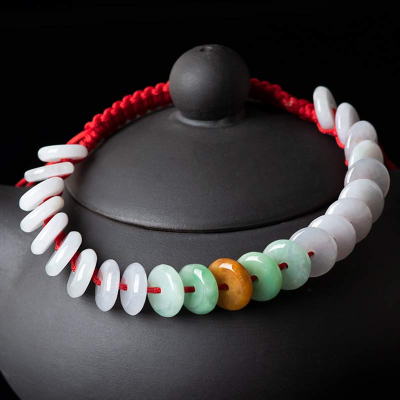 Wear FengShui Round Jade Lucky Red String Weave Bracelet