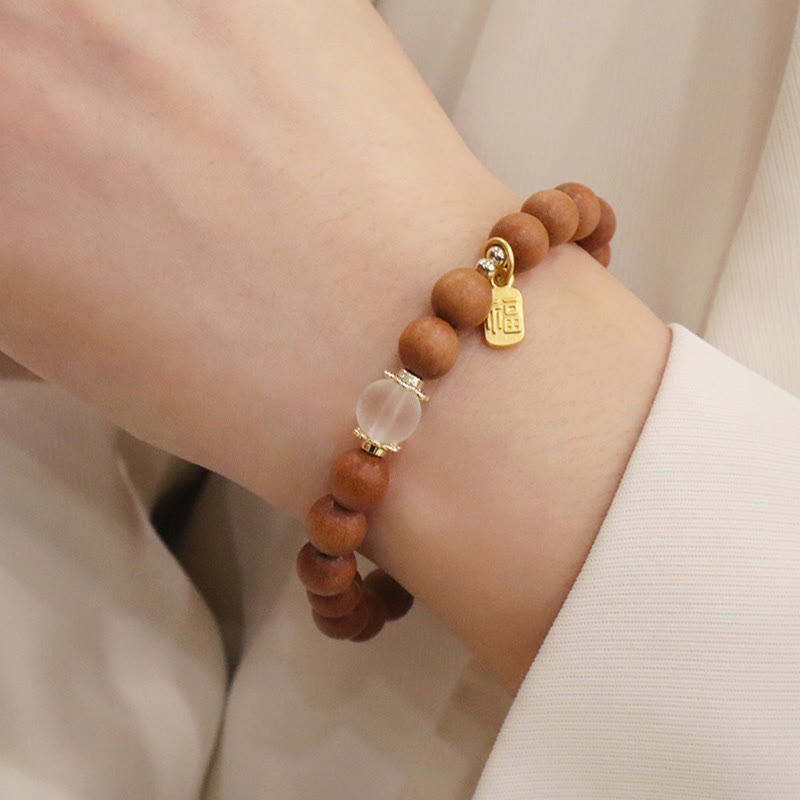 Wear FengShui Sandalwood Cat's Eye Fu Character Charm Protection Bracelet