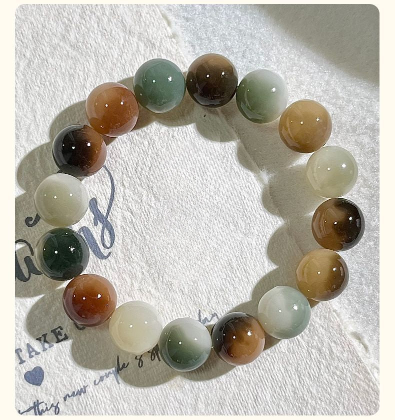 Natural Floral-Skin Jade-Like Bodhi Bead Bracelet – 12-13mm Round Beads