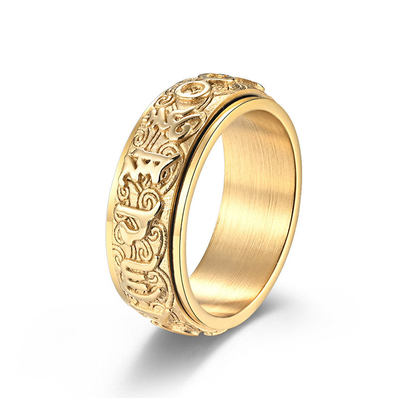 Wear FengShui Om Mani Padme Hum Balance Calm Titanium Steel Ring