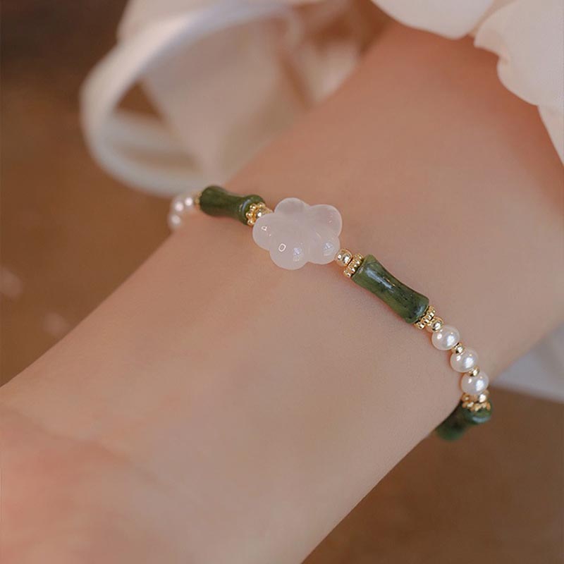 Wear FengShui Peridot Bamboo Flower Agate Pearl Peace Bracelet