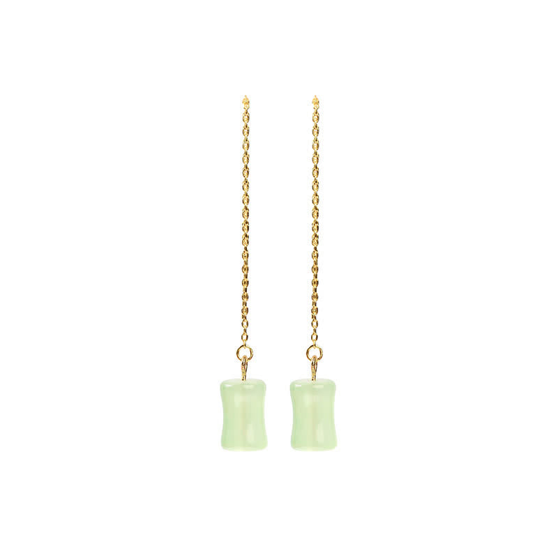 Wear FengShui Jade Bamboo Pattern Luck Drop Earrings