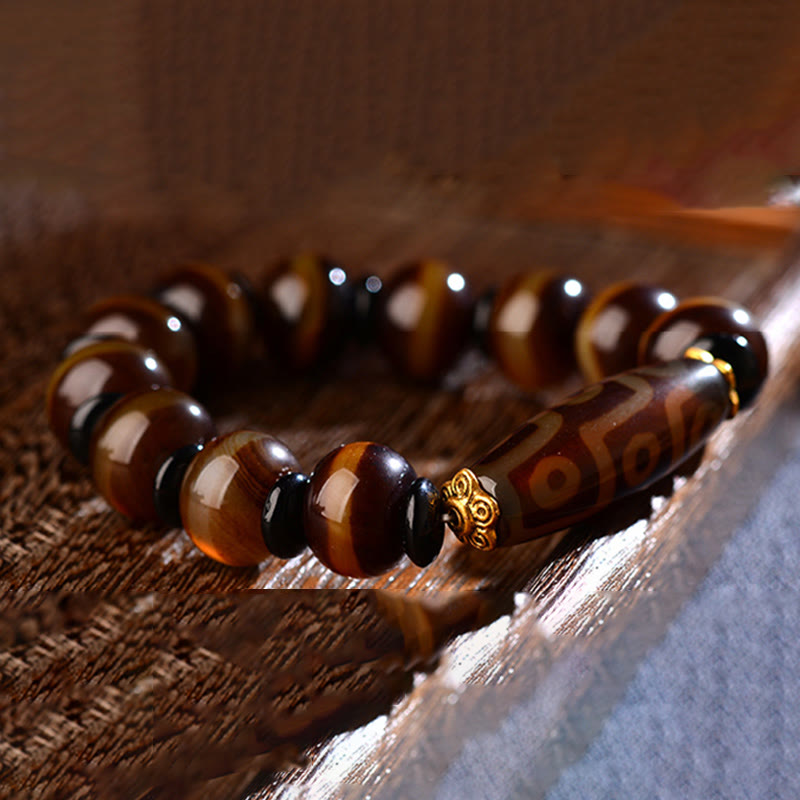 Wear FengShui Tibetan Natural Nine-Eye Dzi Bead Agate Wealth Blessings Bracelet