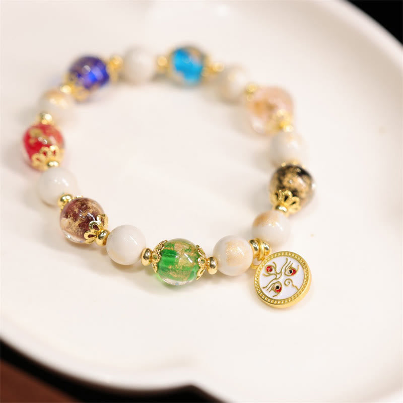 Wear FengShui Tibetan Five God Of Wealth Fortune Liuli Glass Bead Incense Ash Porcelain Bead Charm Bracelet