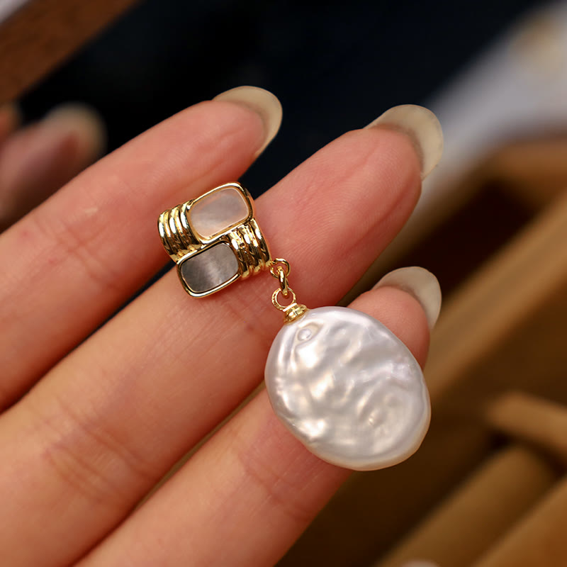 Wear FengShui 925 Sterling Silver Posts Copper Plated Gold Natural Baroque Pearl Healing Drop Earrings