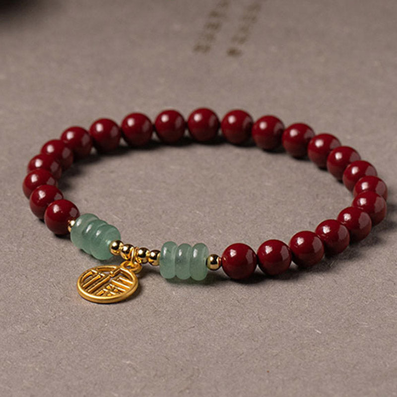 Wear FengShui Cinnabar Green Aventurine Luck Blessing Bracelet