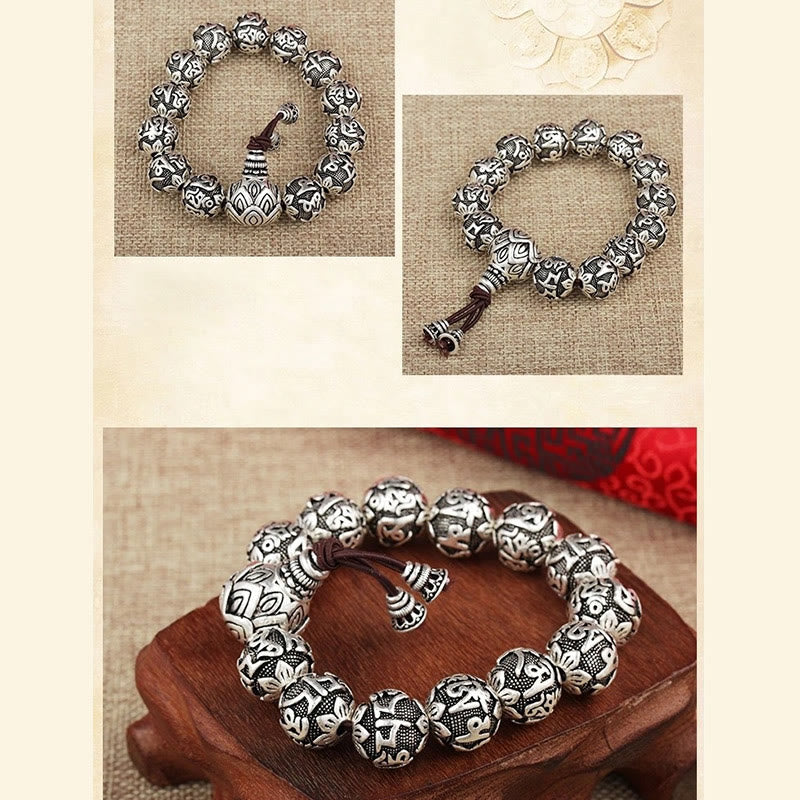 Wear FengShui Tibetan Om Mani Padme Hum Carved Alloy Beads Amulet Bracelet