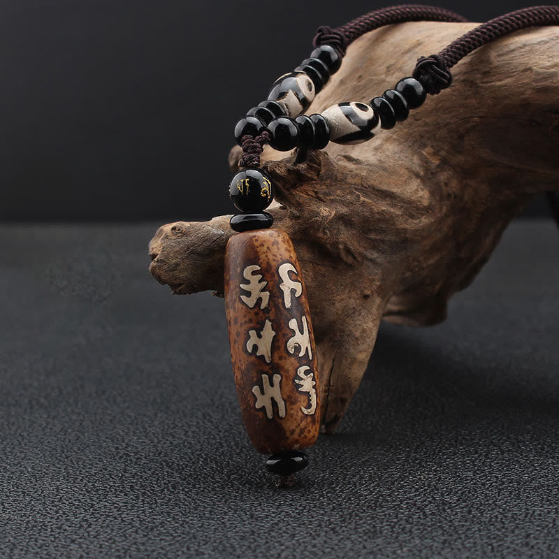 Wear FengShui Tibet Om Mani Padme Hum Dzi Bead Avalokitesvara Pattern Wealth Necklace Pendant