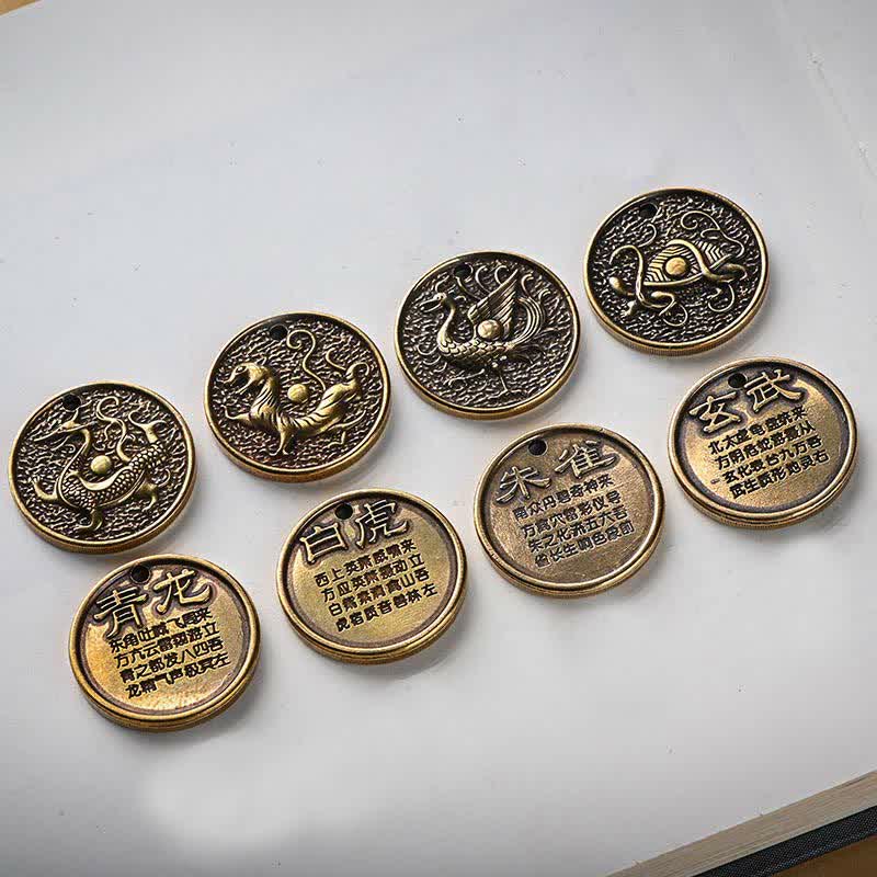 Wear FengShui Four Symbols Azure Dragon White Tiger Vermilion Bird Black Tortoise Key Chain