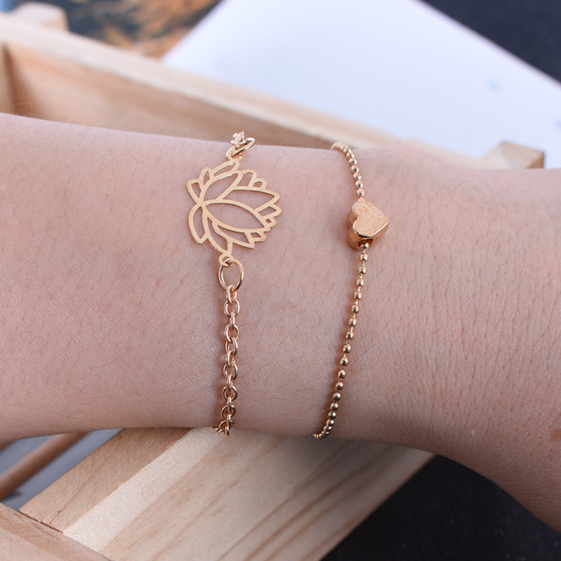 Wear FengShui 2Pcs Lotus Flower Love Heart Enlightenment Bracelet