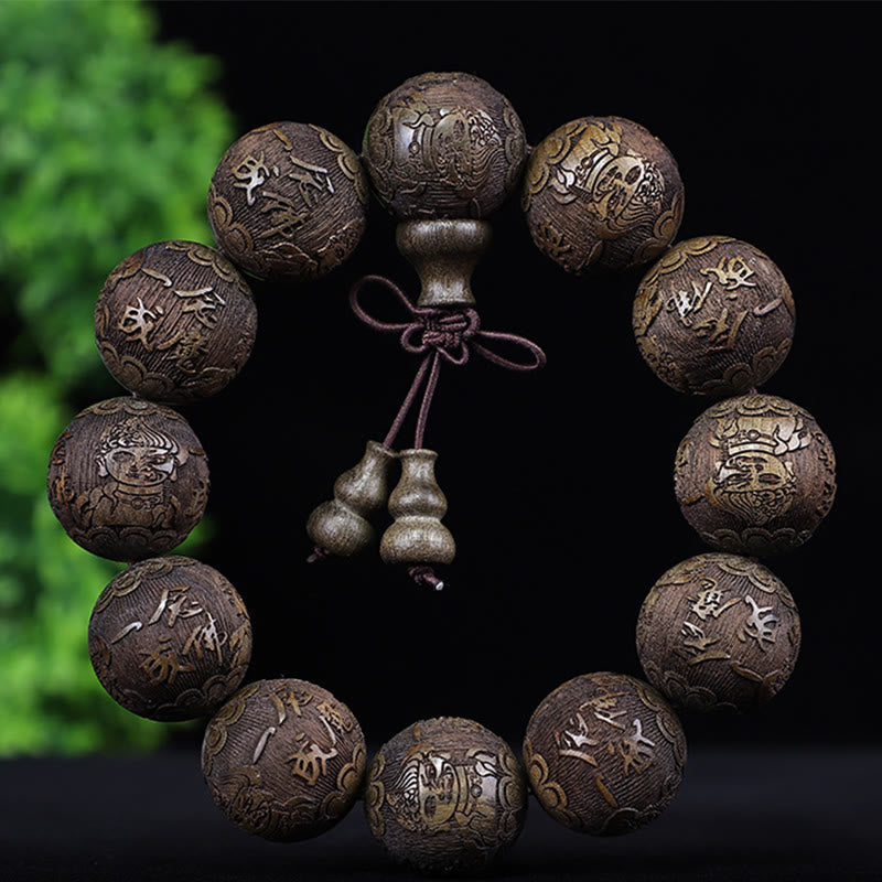 Wear FengShui Chinese Zodiac Rosewood Ebony Copper Coin PiXiu Carved Warmth Bracelet