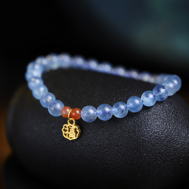 Wear FengShui Natural Aquamarine Red Agate Healing Charm Bracelet