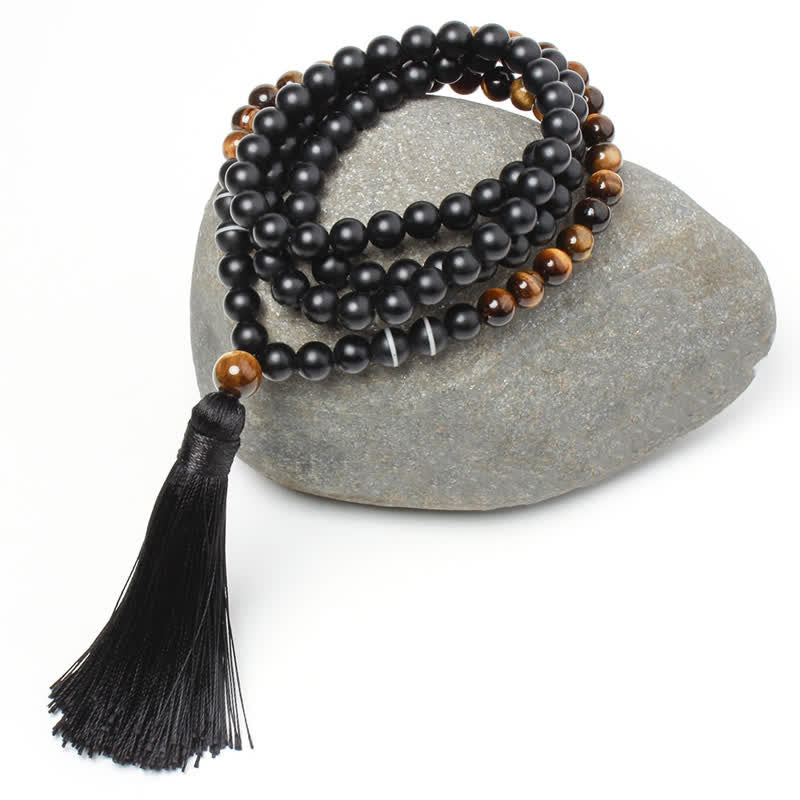 Wear FengShui Black Onyx Tiger Eye Fortune Bracelet Tassel Necklace Pendant