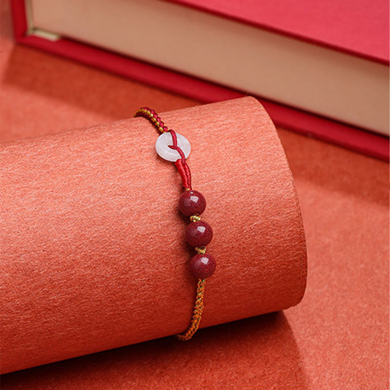 Wear FengShui Natural Cinnabar Jade Peace Buckle Blessing Bracelet