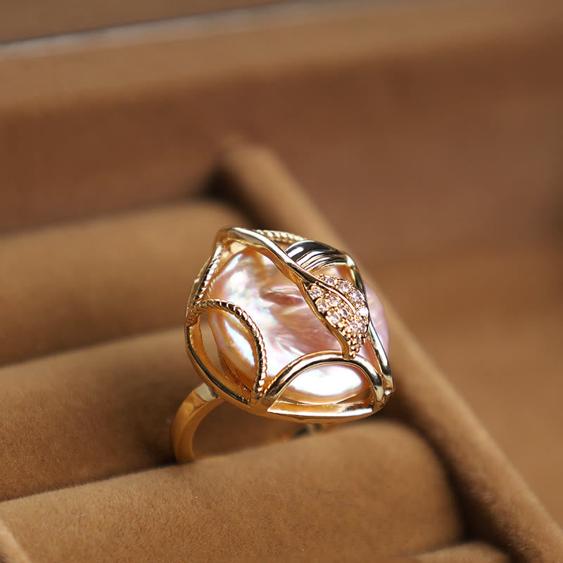 Wear FengShui Pearl Copper Plated Gold Flower Happiness Wealth Ring