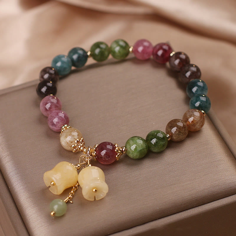 Wear FengShui Natural Colorful Tourmaline Flower Bead Love Bracelet