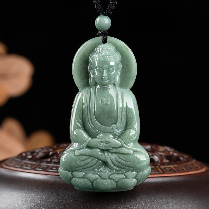Wear FengShui Amitabha Buddha Jade Amulet Compassion String Necklace