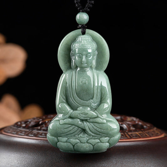 Wear FengShui Amitabha Buddha Jade Amulet Compassion String Necklace