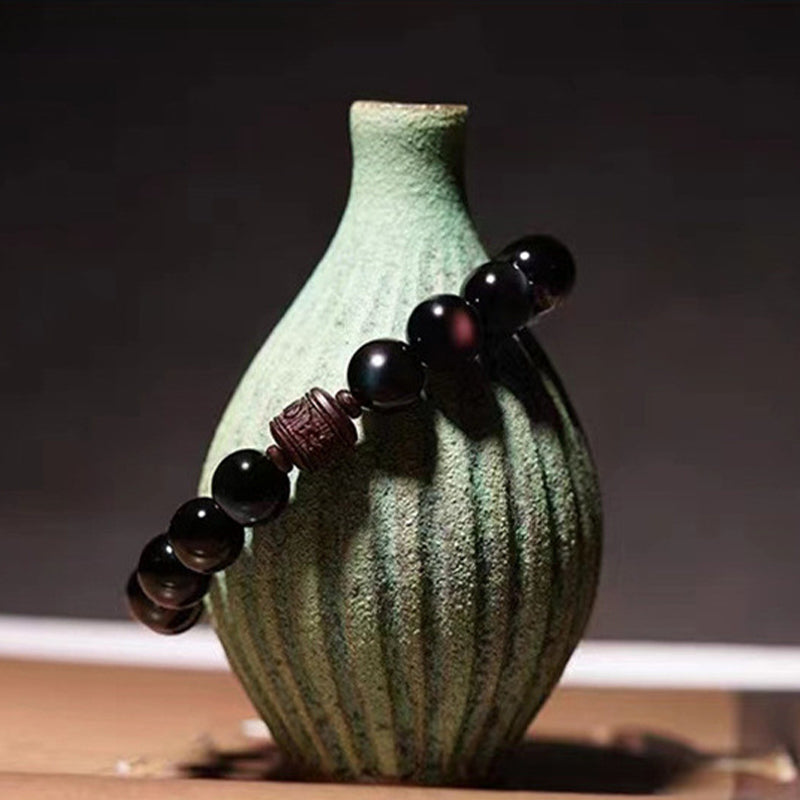 Wear FengShui Natural Gold Sheen Obsidian Rainbow Obsidian Om Mani Padme Hum Fu Character Healing Bracelet