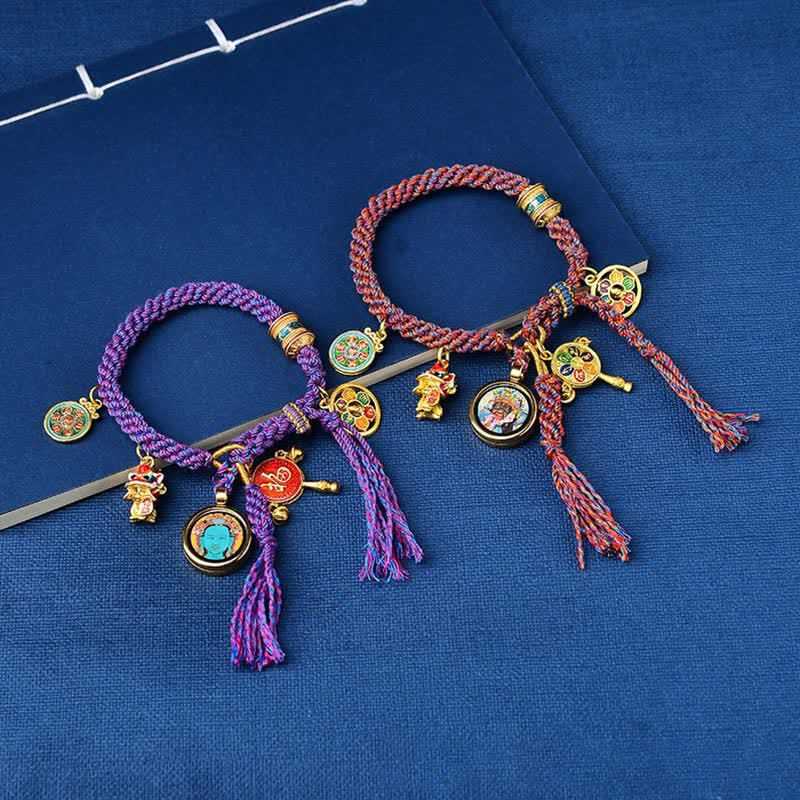 Wear FengShui Tibetan Green Tara Zakiram Goddess of Wealth Thangka Luck Braid String Bracelet
