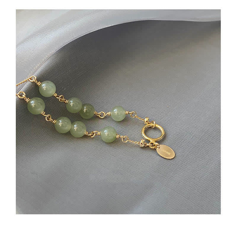 Wear FengShui Unique Natural Hetian Jade 14K Gold filled Luck Beaded Bracelet