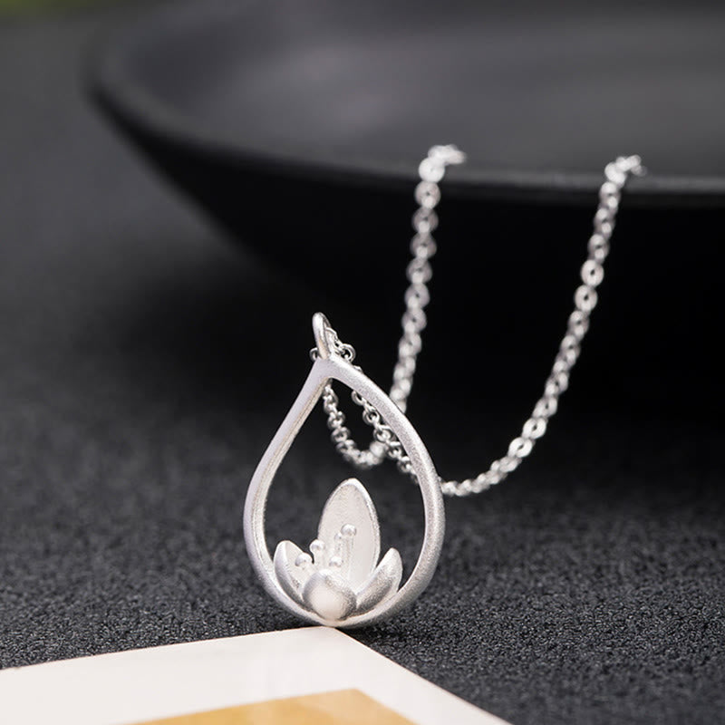 Wear FengShui 925 Sterling Silver Lotus Flower Floral Enlightenment Necklace Pendant