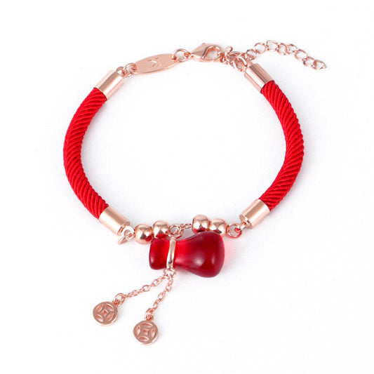 Wear FengShui Wealth Attractor Red Agate Red Rope Bracelet