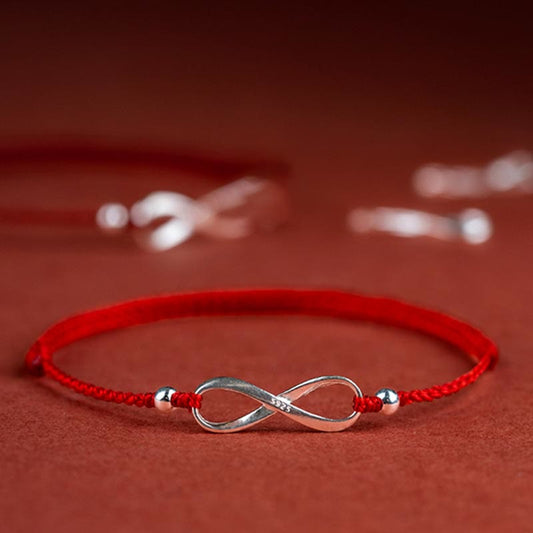 Wear FengShui 925 Sterling Silver Endless Knot Protection Luck Red String Bracelet Anklet
