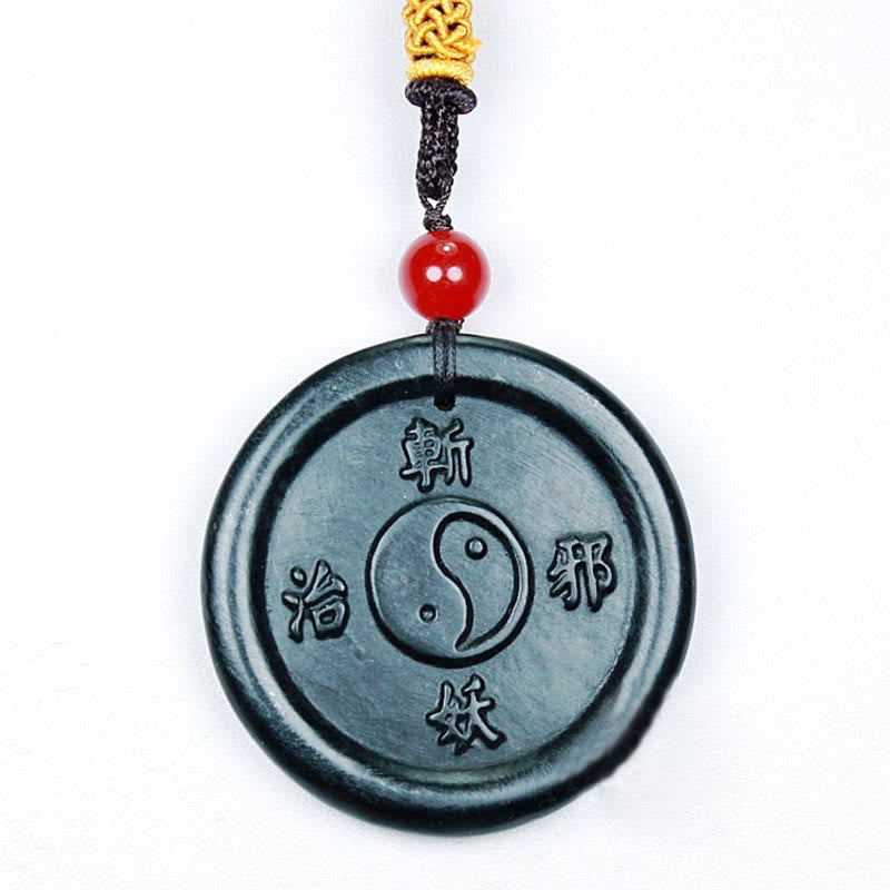 Wear FengShui Natural Hetian Cyan Jade Yin Yang Luck Harmony Necklace Pendant