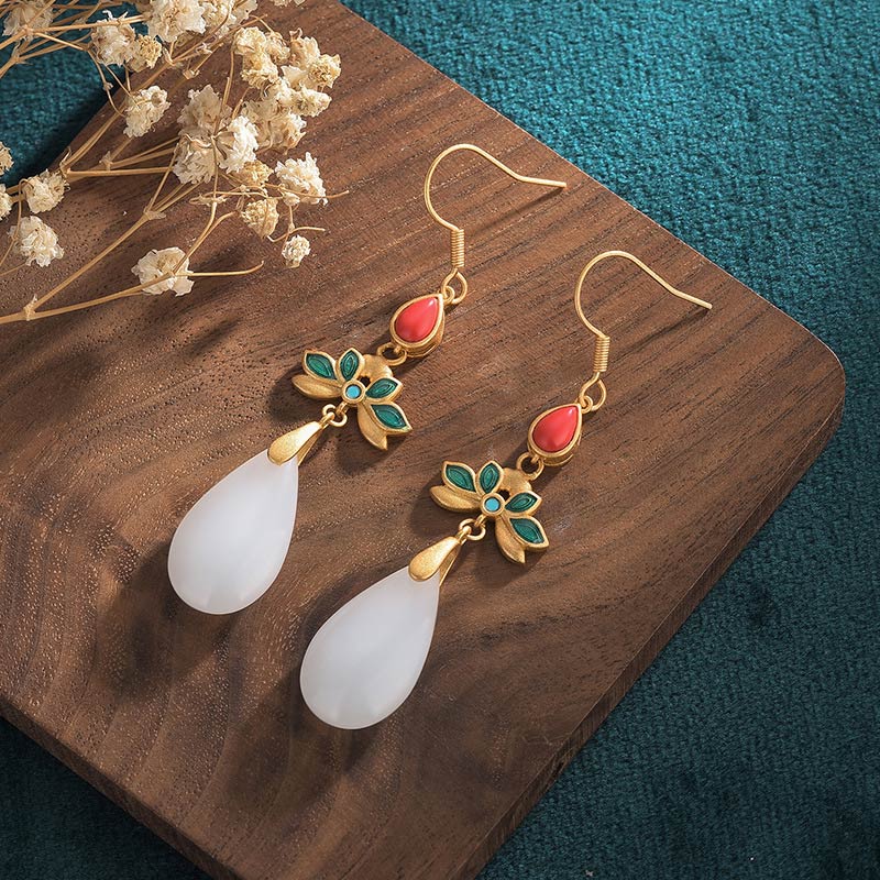 Wear FengShui FengShui White Jade Luck Drop Earrings