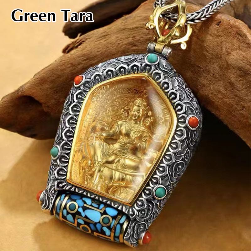 Wear FengShui Tibet Chinese Zodiac Natal Buddha Thangka Prosperity Rotatable Dzi Bead Necklace Pendant