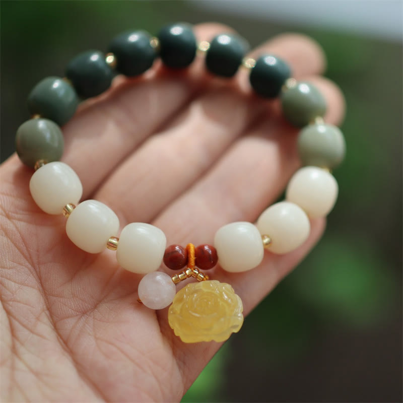 Wear FengShui Gradient Bodhi Seed Amber Lotus Peace Bracelet