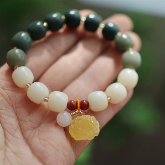 Wear FengShui Gradient Bodhi Seed Amber Lotus Peace Bracelet