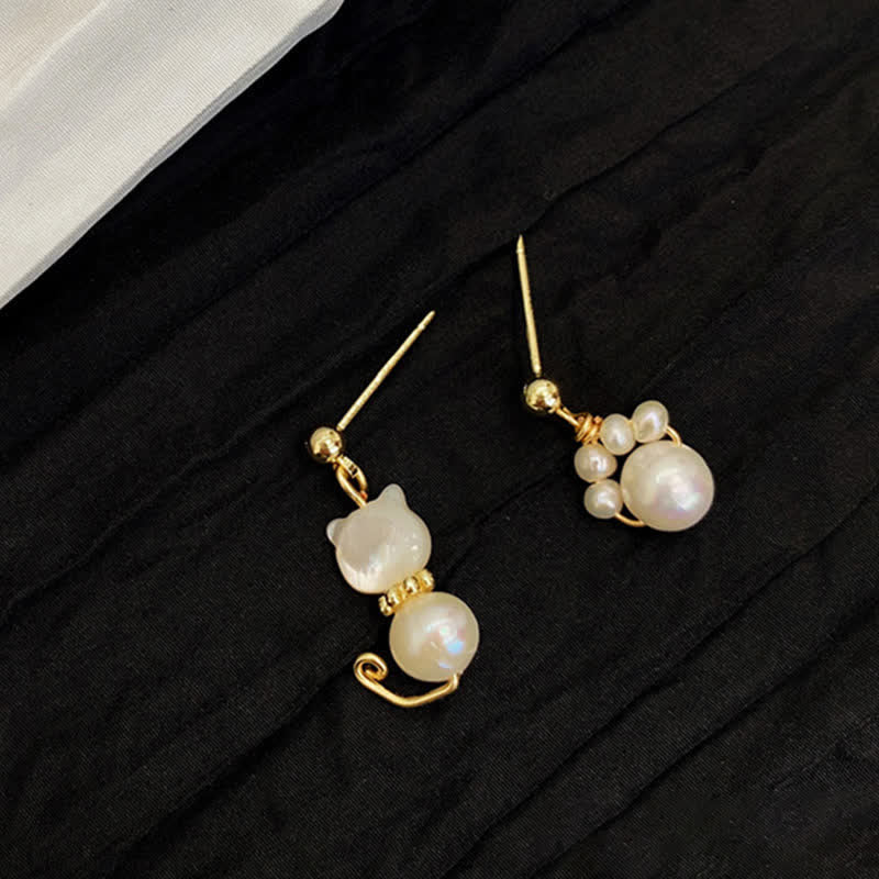 Wear FengShui Cute Cat Paw Pearl Wisdom Stud Drop Earrings