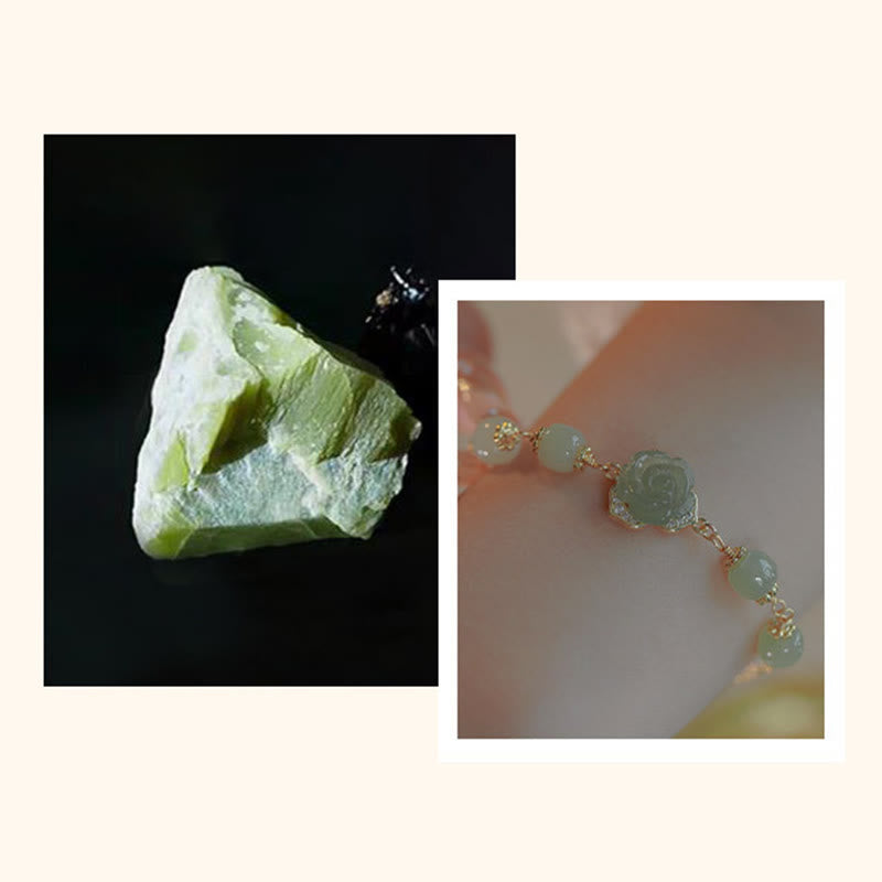 Wear FengShui 14K Gold Plated Hetian Jade Rose Flower Luck Chain Bracelet
