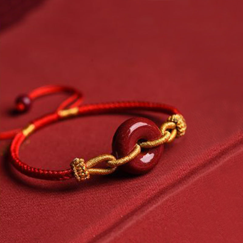 Wear FengShui Handmade Cinnabar Peace Buckle Blessing Braided Rope Bracelet