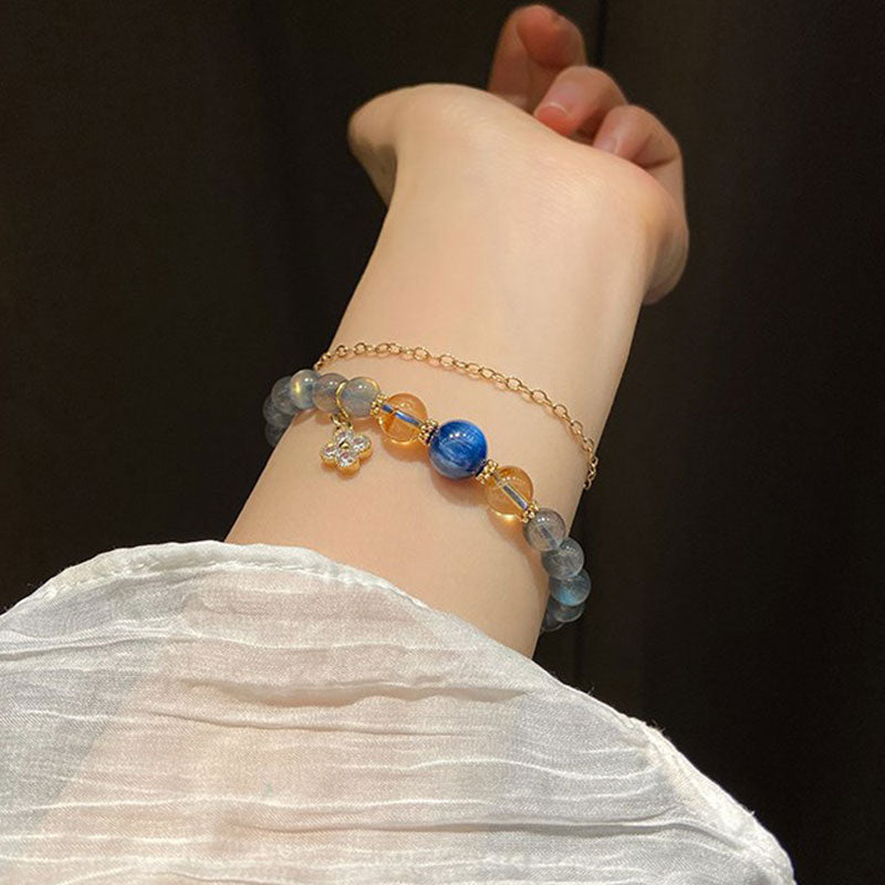 Wear FengShui Natural Moonstone Flower Chram Healing Beads Bracelet