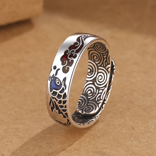 Wear FengShui Koi Fish Auspicious Cloud Design Luck Wealth Ring