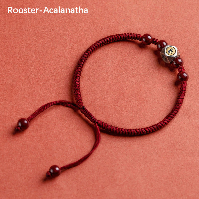 Wear FengShui 925 Sterling Silver Chinese Zodiac Natal Buddha Cinnabar Calm Bracelet