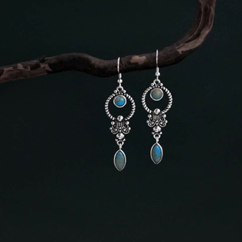 Wear FengShui 925 Sterling Silver Vintage Turquoise Waterdrop Pattern Balance Drop Dangle Earrings