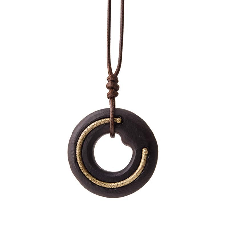 Wear FengShui Zen Circle Ebony Wood Peace Calm Necklace Pendant