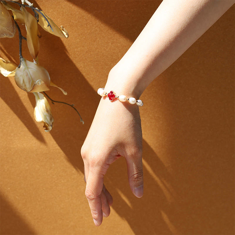 Wear FengShui Pearl Four Leaf Clover Wealth Chain Bracelet