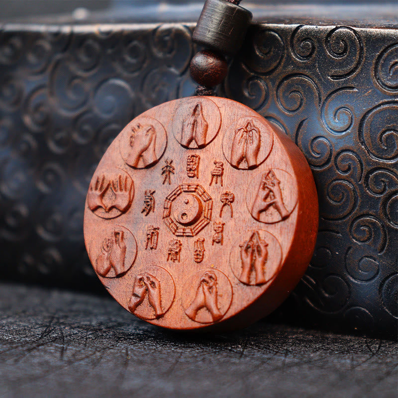 Wear FengShui Lightning Struck Jujube Wood Yin Yang Bagua Mountain Ghosts Spend Money Protection Necklace Pendant